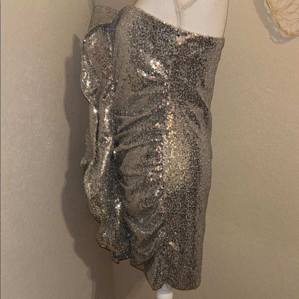 Silver Sequin Strapless Party Dress - Picture 6 of 7